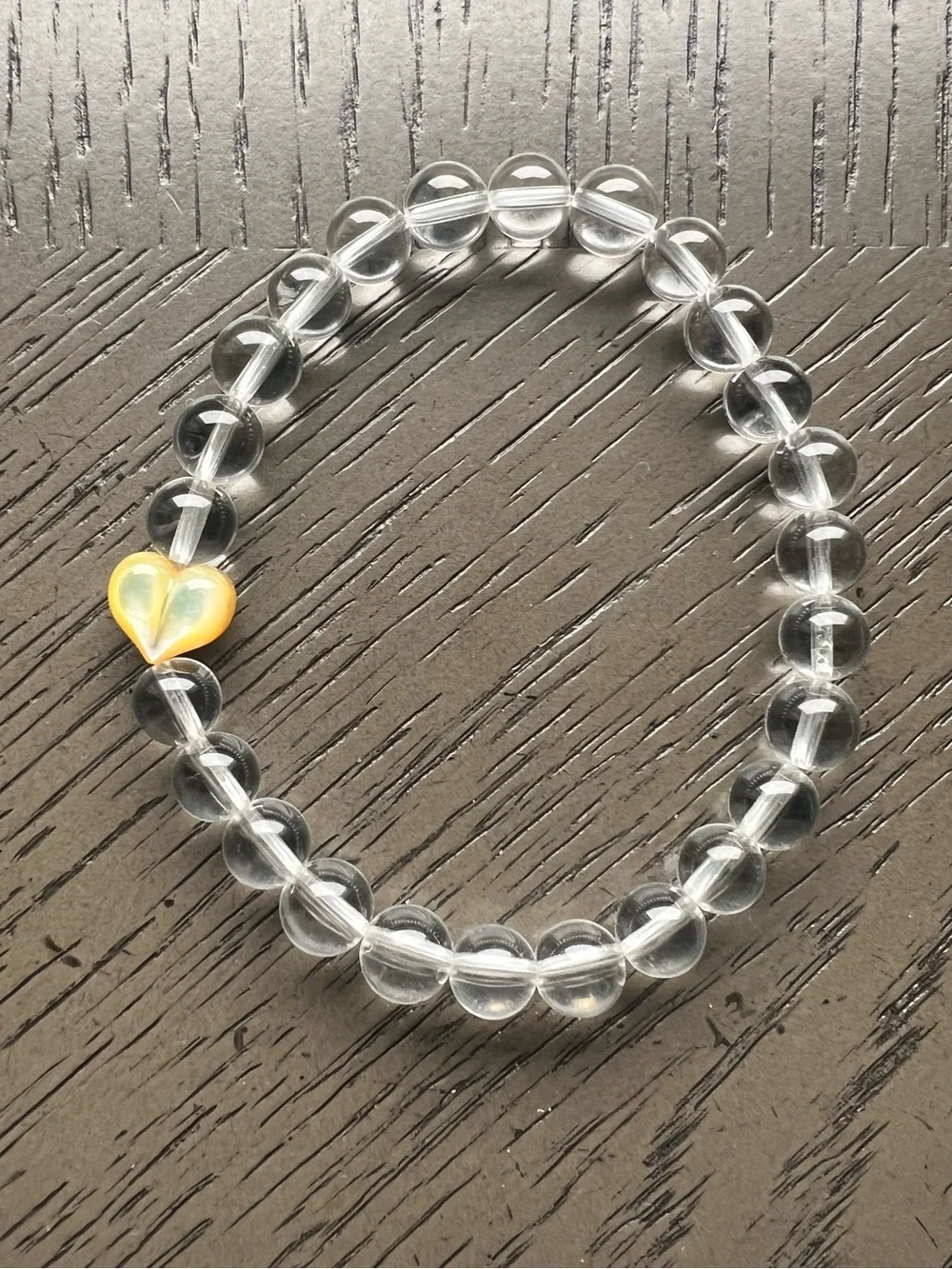 HQ clear quartz with heart shell bracelet 7mm SIZE 6.5-7’